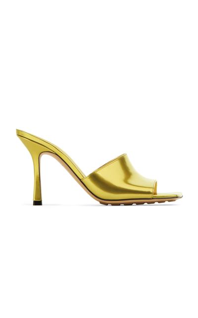 Shop Bottega Veneta Mirror Stretch Leather Slide Sandals In Gold