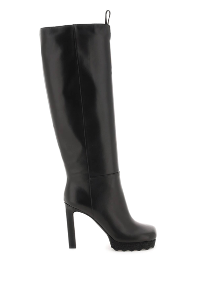 Shop Off-white Sponge Sole Leather Boots In Black