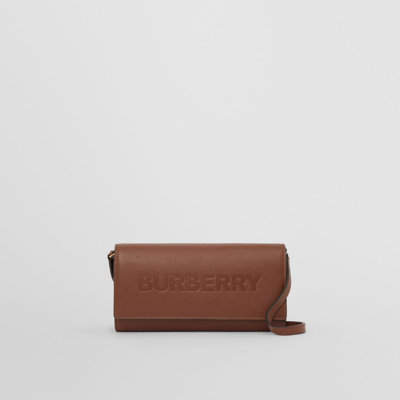 Burberry Logo Embossed Leather Wallet With Strap In Tan | ModeSens