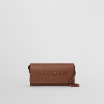Burberry Logo Embossed Leather Wallet With Strap In Tan ModeSens