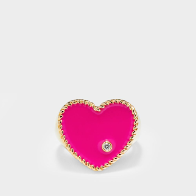 Shop Yvonne Léon Heart-shaped Neon Fuchsia Signet Ring In Gold