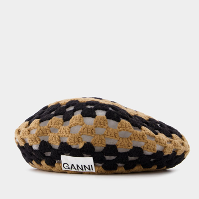 Shop Ganni Crochet Beanie Hat In Brown