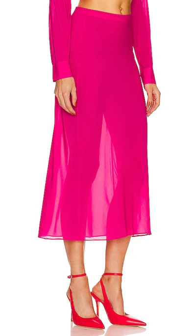 Shop L'academie Sheer Midi Slip Skirt In Fuchsia Pink