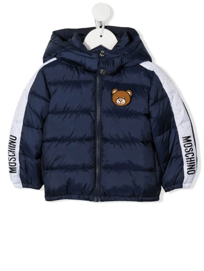 Shop Moschino Teddy Bear Patch Padded Jacket In Blue