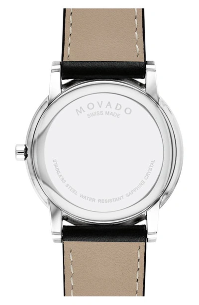 Shop Movado Leather Strap Watch, 40mm In Black/ Silver