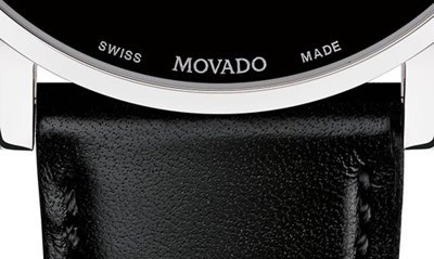 Shop Movado Leather Strap Watch, 40mm In Black/ Silver