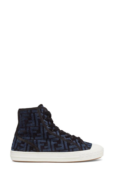 Shop Fendi Ff Domino High Top Sneaker In Nero Blue