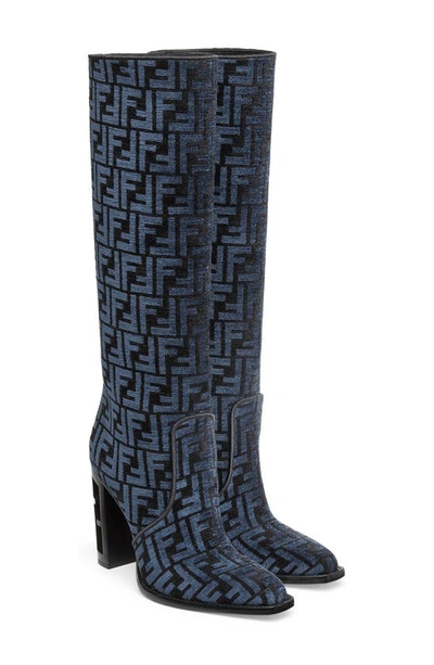 Shop Fendi Ff Tapestry Boot In Nero Blue