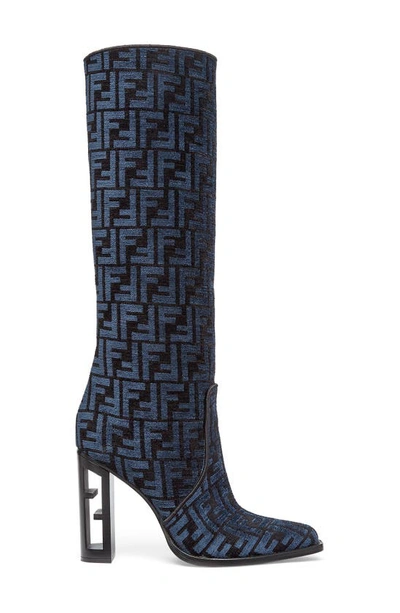 Shop Fendi Ff Tapestry Boot In Nero Blue