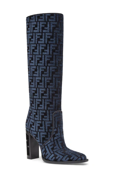 Shop Fendi Ff Tapestry Boot In Nero Blue