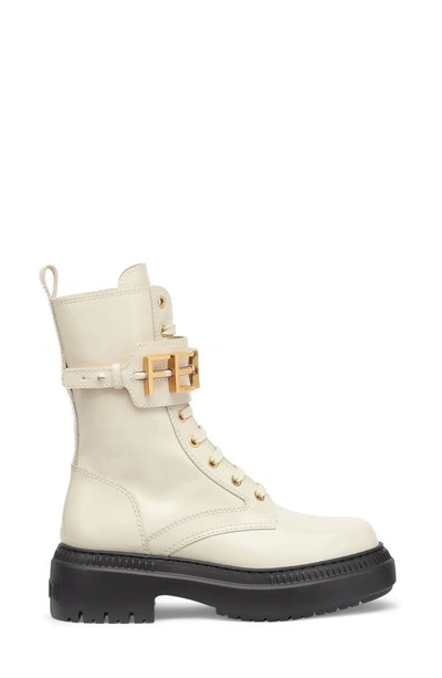 Shop Fendi Graphy Combat Boot In Bianco/ Oro