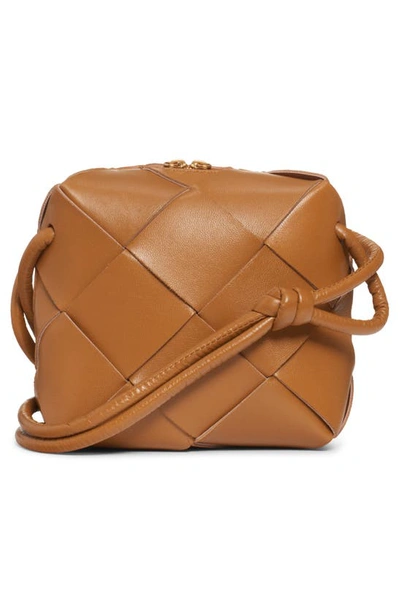 Shop Bottega Veneta Mini Intrecciato Leather Crossbody Bag In Camel 20-gold