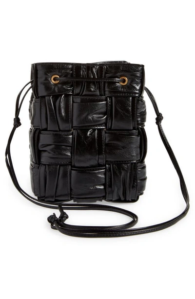 Bottega Veneta Small Cassette Bucket Bag In Plisse Intreccio Leather In  Black