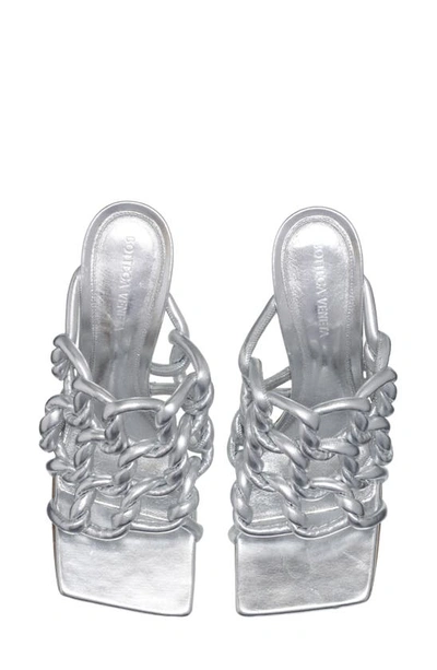 Shop Bottega Veneta Stretch Metallic Woven Sandal In Silver