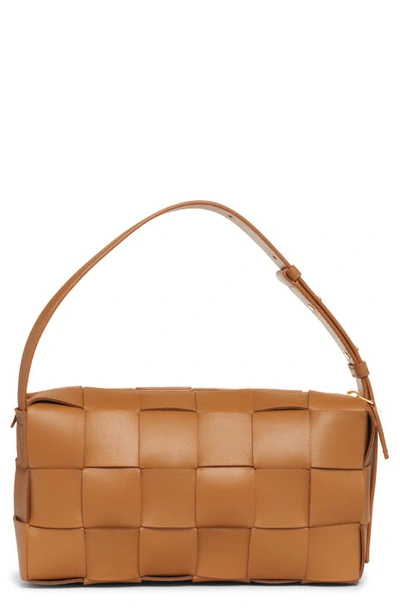 Shop Bottega Veneta Cassette Intrecciato Leather Shoulder Bag In Camel 20-gold