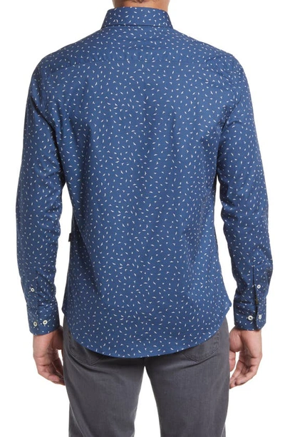 Shop Stone Rose Bird Print Trim Fit Stretch Cotton Button-up Shirt In Navy