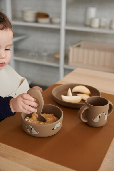Shop Liewood Vivi Silicone Tableware Set In Dog/oat Mix