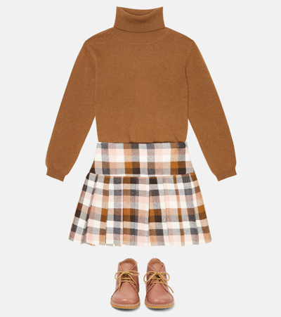 Il Gufo Check Skirt With Pleated Pattern In Blush Pink