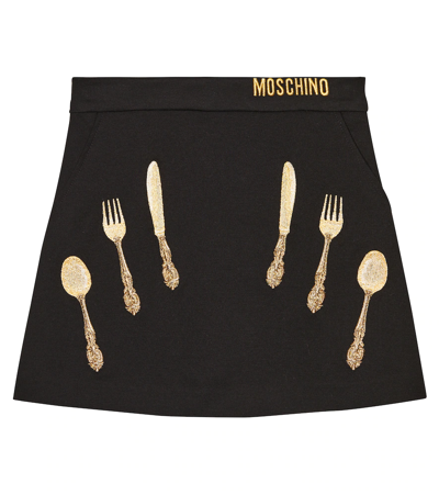 Shop Moschino Embroidered Jersey Skirt In Black