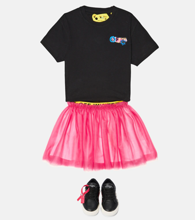 Shop Off-white Logo Tulle Skirt In Fuchsia Yellow