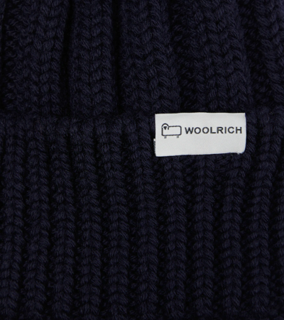 Shop Woolrich Pompom Virgin Wool Hat In Melton Blue