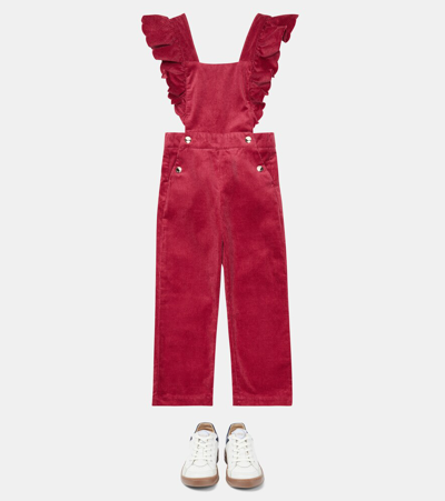 Chloé Ruffled Cotton Corduroy Dungarees In Red