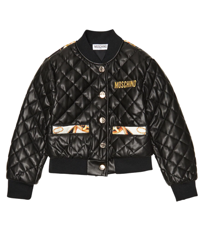 Shop Moschino Quilted Faux Leather Jacket In Black