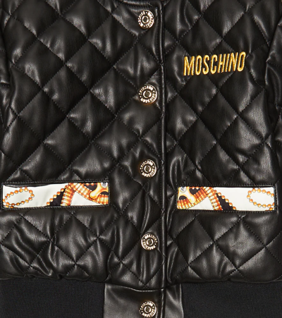 Shop Moschino Quilted Faux Leather Jacket In Black