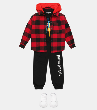 Shop Palm Angels Checked Cotton Shirt Jacket In Red Black