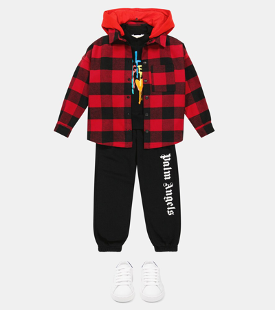 Palm Angels Checked Cotton Shirt Jacket In Red Black