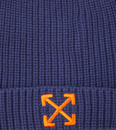 Shop Off-white Logo Cotton Beanie In Blue Orange