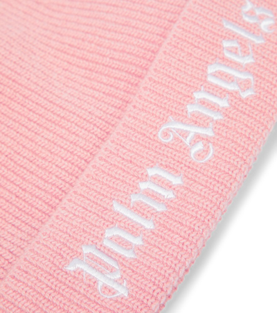 Shop Palm Angels Embroidered Beanie In Pink White