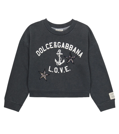 Shop Dolce & Gabbana Logo Cotton Jersey Sweatshirt In Blu Scurissimo 1