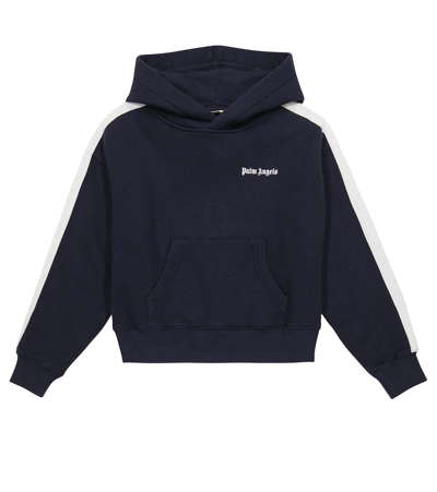 Shop Palm Angels Logo Track Cotton Hoodie In Navy Blue White