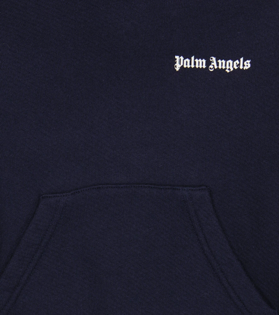 Shop Palm Angels Logo Track Cotton Hoodie In Navy Blue White