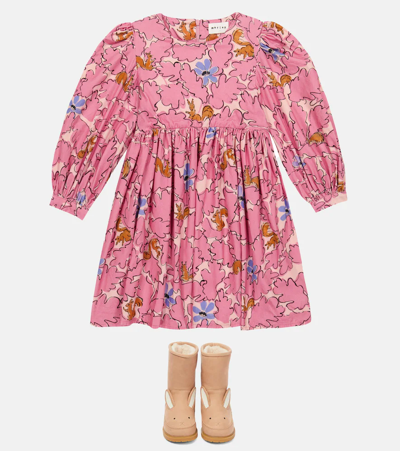 Shop Morley Radar Squirrel Printed Cotton Dress In Pink