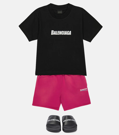 Shop Balenciaga Logo Jersey T-shirt In Black/white