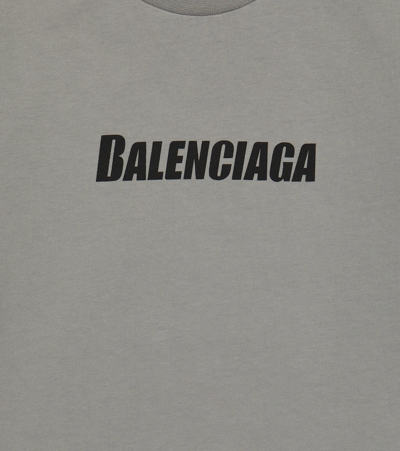 Shop Balenciaga Logo Cotton Jersey T-shirt In Grey/black