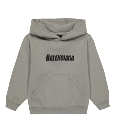 Shop Balenciaga Caps Logo Cotton Jersey Hoodie In Grey/black
