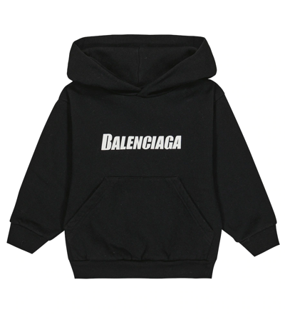 Shop Balenciaga Caps Logo Cotton Jersey Hoodie In Black/white