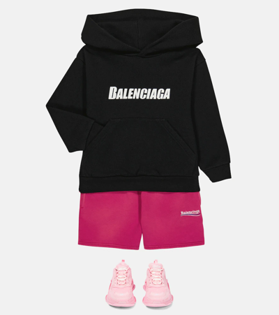 Shop Balenciaga Caps Logo Cotton Jersey Hoodie In Black/white