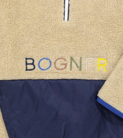Bogner Neutral Faux Shearling Embroidered Sweater In Beige Navy