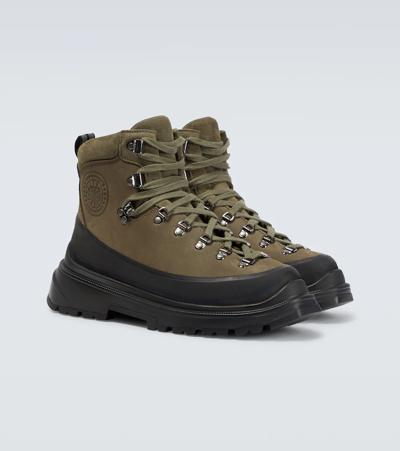 Shop Canada Goose Journey Leather Boots In Military Green/black