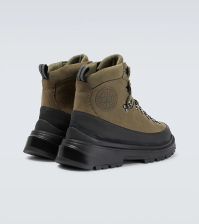 Shop Canada Goose Journey Leather Boots In Military Green/black