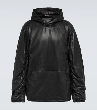 Shop Balenciaga Oversized Leather Hoodie In Black