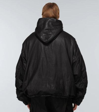 Shop Balenciaga Oversized Leather Hoodie In Black