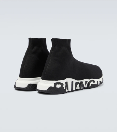 Shop Balenciaga Speed Graffiti Sneakers In Black/white/black