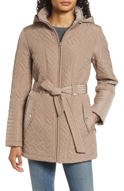 Shop Gallery Quilted Jacket With Removable Hood In Taupe Grey