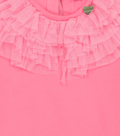 Monnalisa Ruffled Cotton-blend Blouse In Rosa Cipria