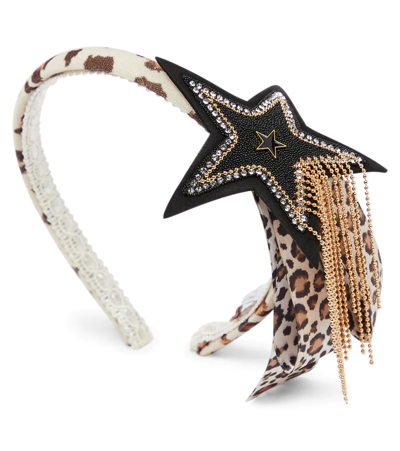 Shop Monnalisa Embellished Animal-print Headband In Maculato